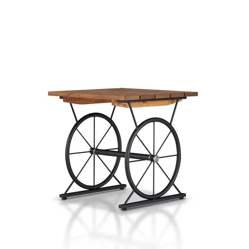 Industrial Metal Wheel Side Table with Solid Wood Plank Top