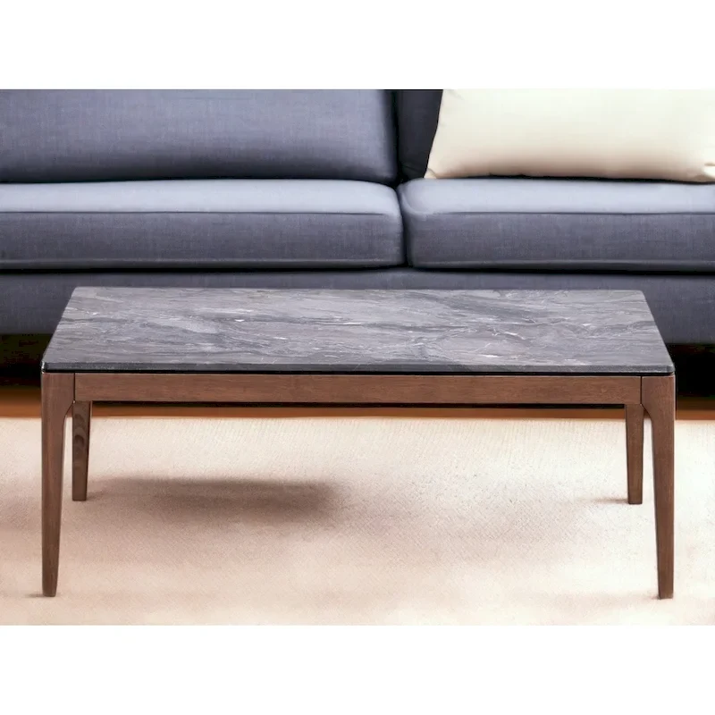 HomeRoots 47 Gray and Walnut Stone And Solid Wood Coffee Table - 47' X '18' X '28