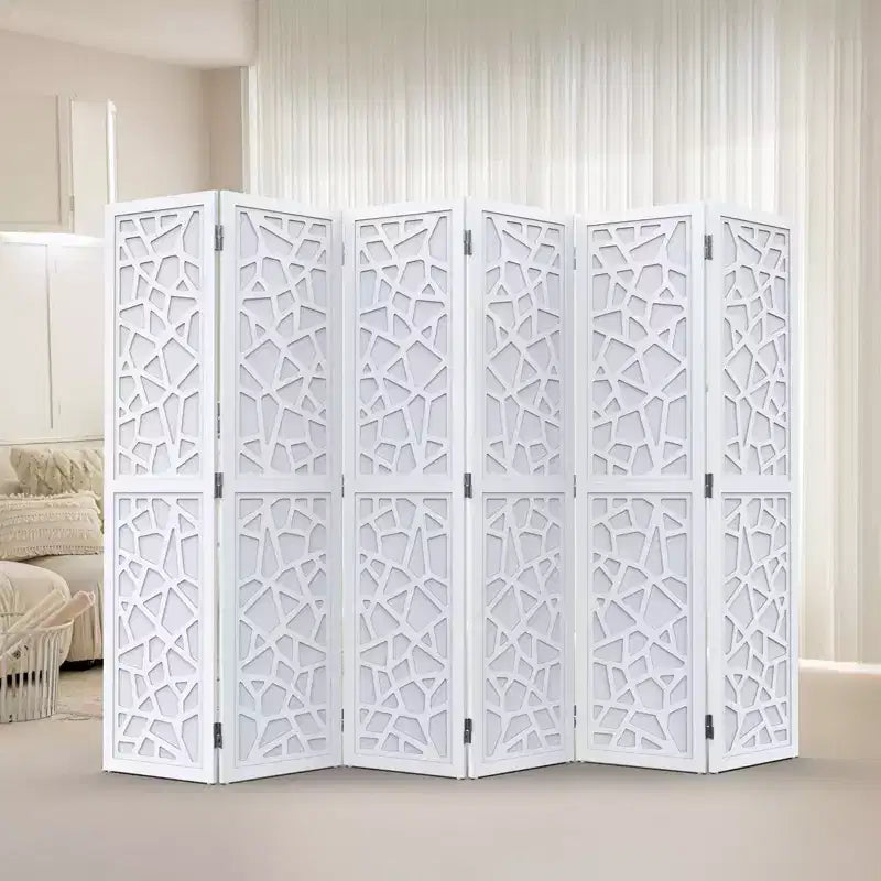 6 Panel Room Divider, Non-Woven Fabric Privacy Screen - White