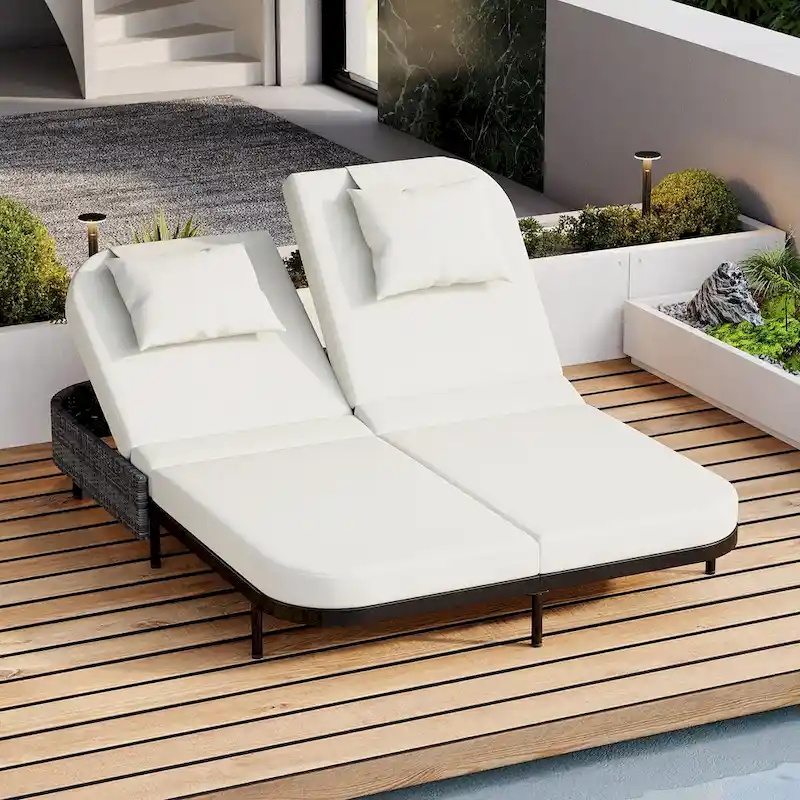 All-Weather Rattan Daybed, 5-Adjustable Backrest, Removable Cushions