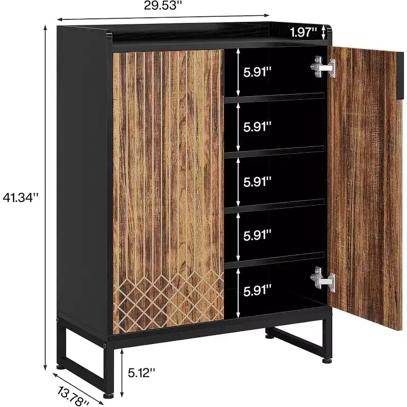 Lantine 5-Tier Wooden Shoe Cabinet with Doors, Stores 25 Pairs, Modern Black & Brown Organizer for Entryway, Hallway, Living Room.