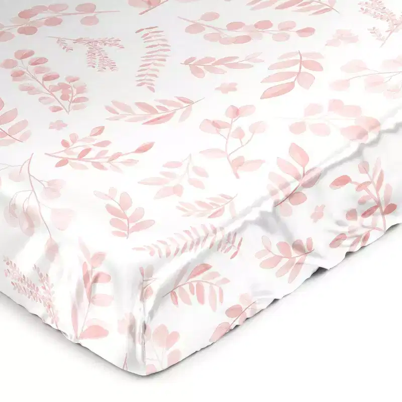 Sweet Jojo Designs Girl Satin Fitted Crib Sheet Botanical Blush Pink and White