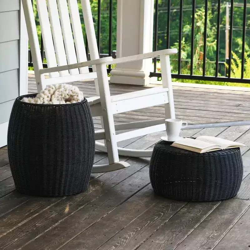 Barrel Side Table Woven Resin Round Black Brown Accent