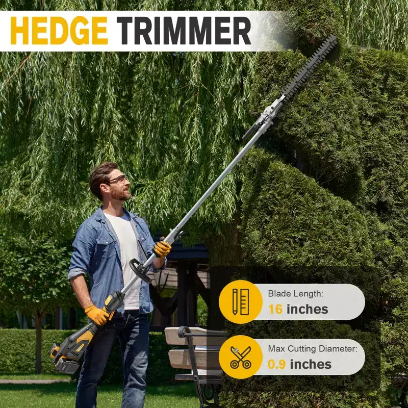 Cordless 4-in-1 Electric Brush Cutter String Trimmer Pole Saw Hedge Trimmer 40V Dual Batteries