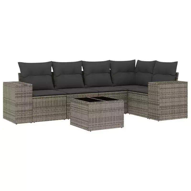 vidaXL 6 Piece Patio Sofa Set with Cushions Gray Poly Rattan