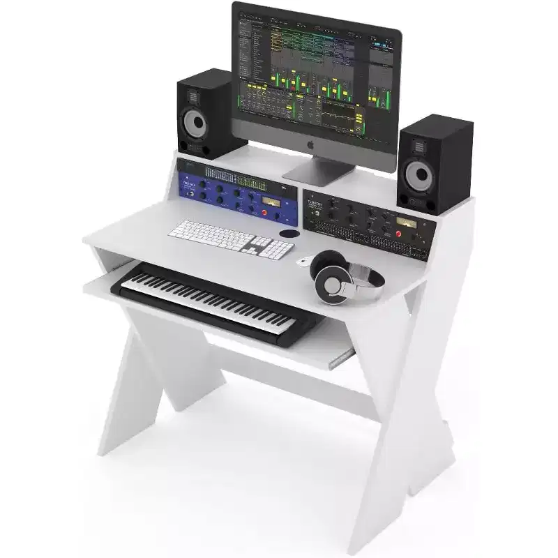 Glorious Sound Desk Compact Professional Studio Workstation with Pull-out Keyboard Compartment (White)