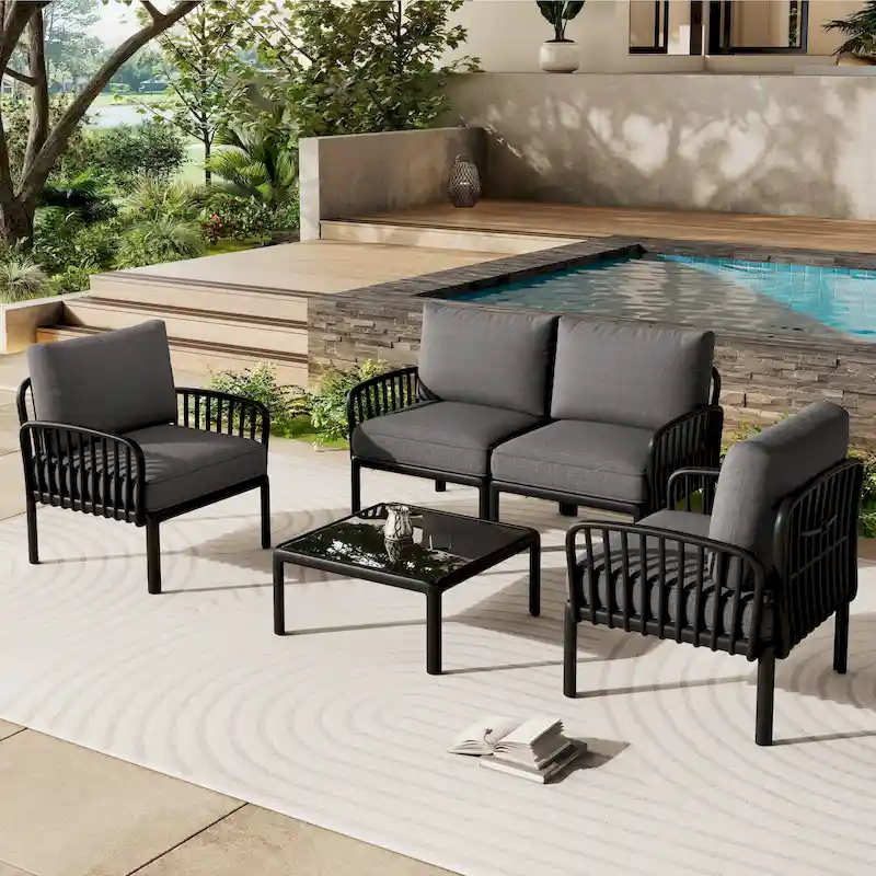 Roomfitters 5-Piece Outdoor Sectional Patio Conversation Set with Coffee Table and Deep Cushion
