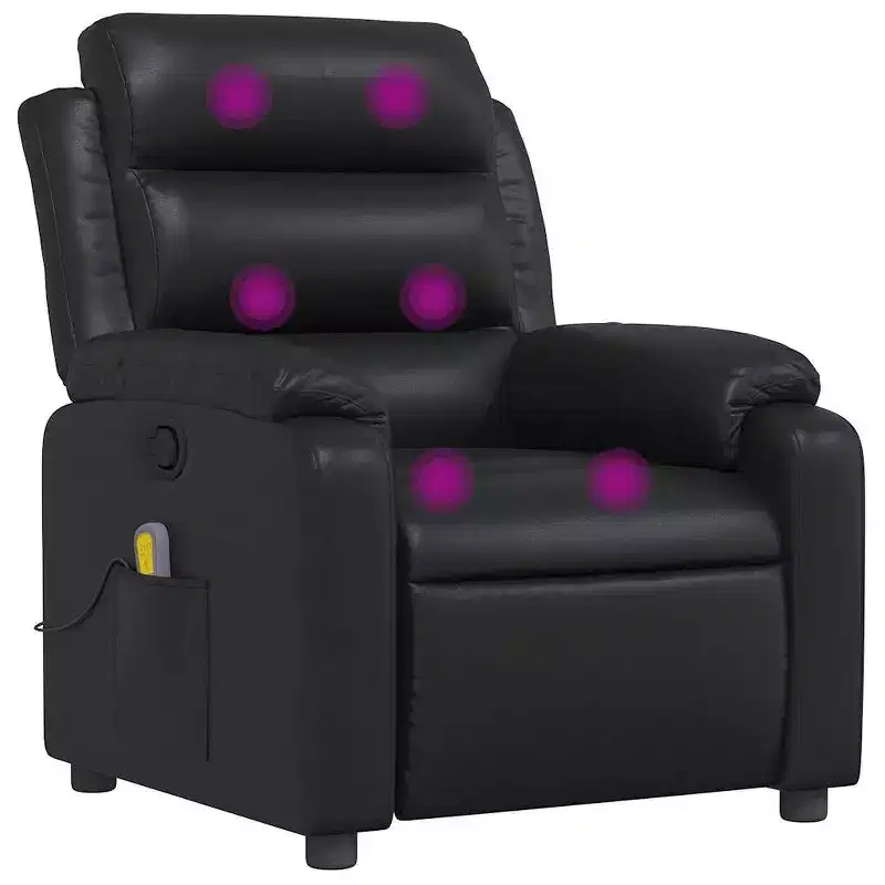 Massage Recliner Chair 鈥?Black Faux Leather, Manual Push-Back, 6-Point Vibration Massage