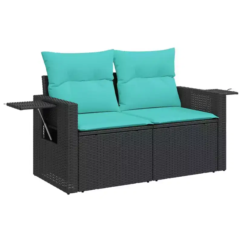 vidaXL Patio Sofa with Cushions 2-Seater Poly Rattan