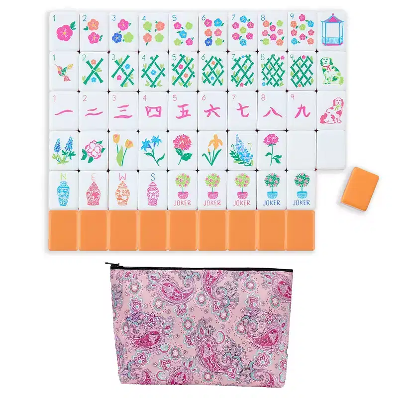 Sweet Jojo Designs American Mahjong Tile Set (160pc) 1.25in. Layered Acrylic & Paisley Travel Bag - Luxury Orange