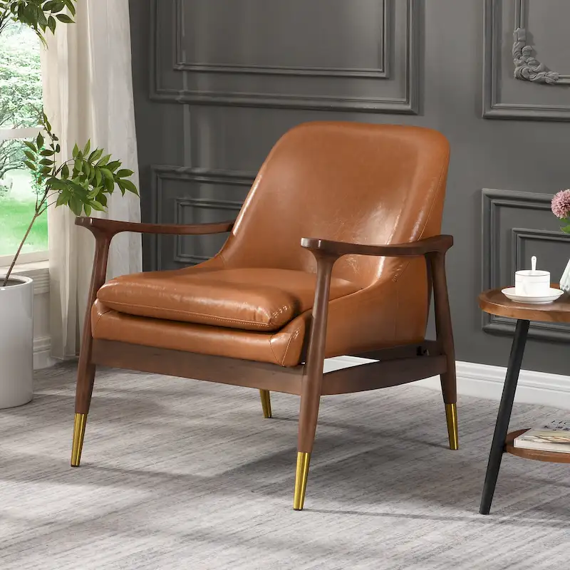Brown 29.2 Faux Leather Lounge Chair with Tapered Legs