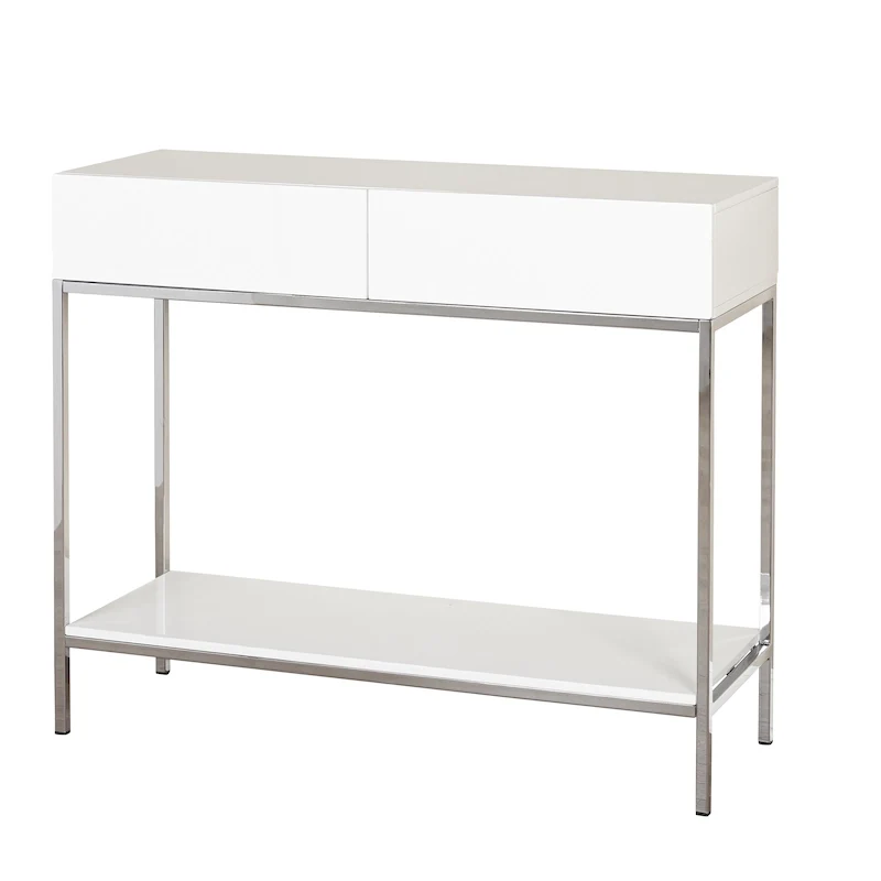 Simple Living White and Chrome Metal High Gloss Console Table