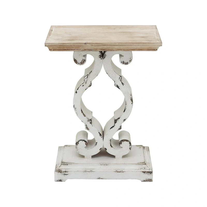 French Country Wood Rectangle End Table with Natural Wood Top
