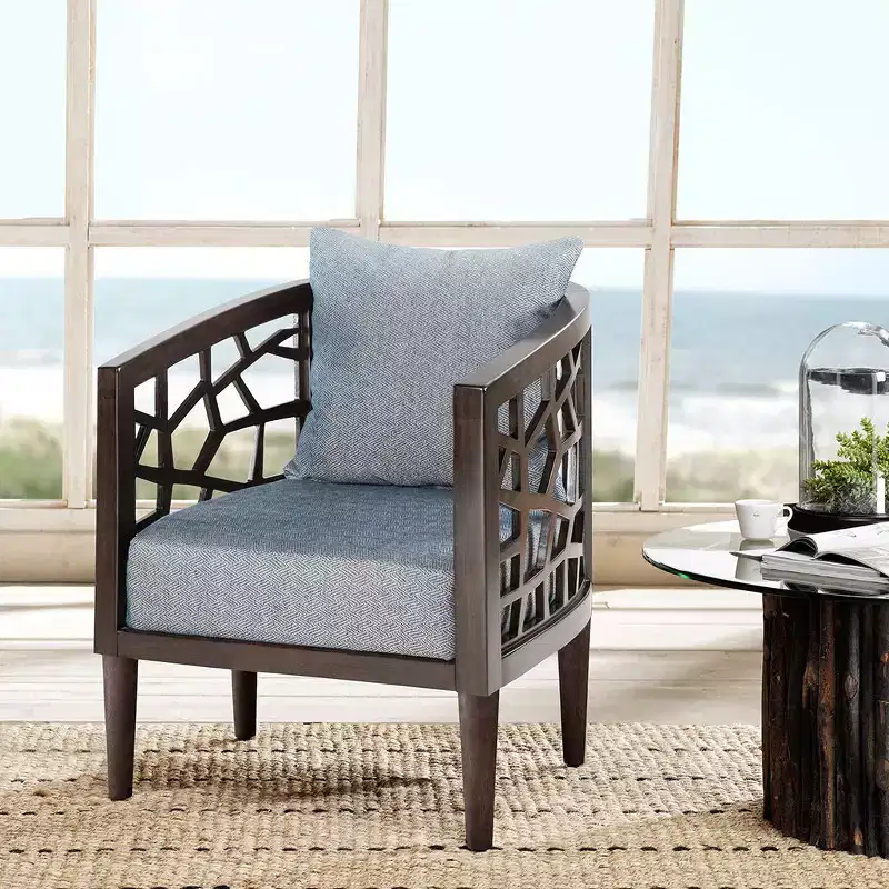 Crackle Accent Chair with Comfy Upholstery Cushion Solid Wood Frame Morrocco Stylish Reading Armchair for Living Room Waiting Room