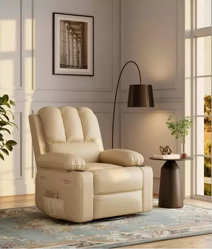 27" Oversized Leather Manual Recliner Chair with Cup Holder & Side Pockets, 400 lbs