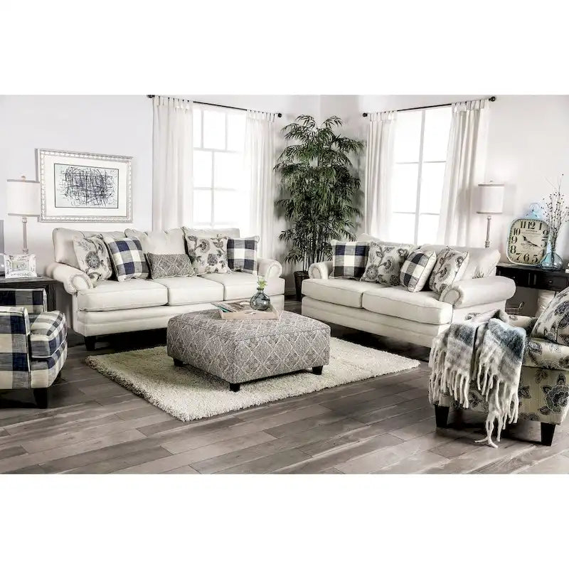 Stormy Thistle Transitional Ivory Fabric 2-Piece Living Room Set by Furniture of America
