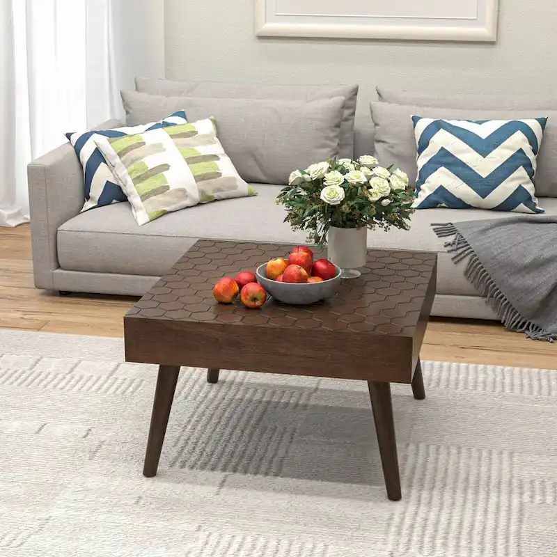 Rustic Solid Wood Square Coffee Table for Living Room - 24W x 24L x 15.3H