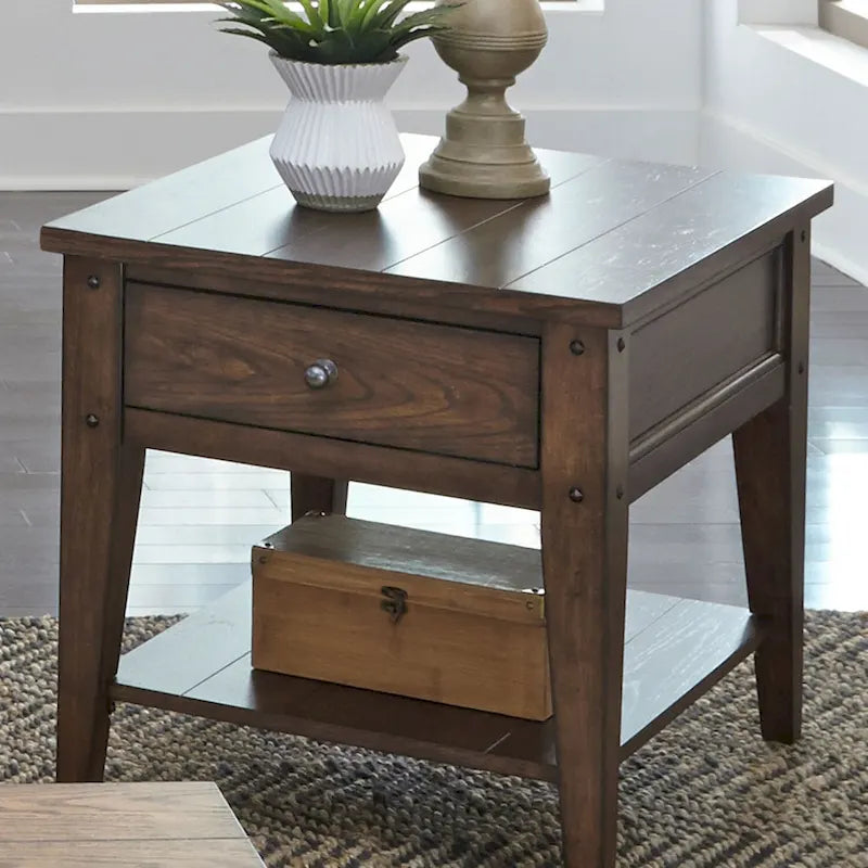 Rustic Brown Oak Accent End Table