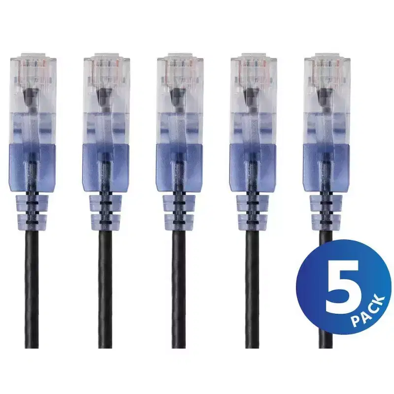 Monoprice Cat6A Ethernet Network Patch Cable - 20 Feet - Black | 5-Pack, 10G - SlimRun Series