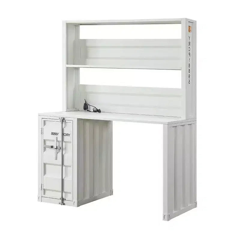 47 Cargo Desk White - Acme Furniture: L-Shaped Metal Frame, No Assembly, All Purpose Drawer