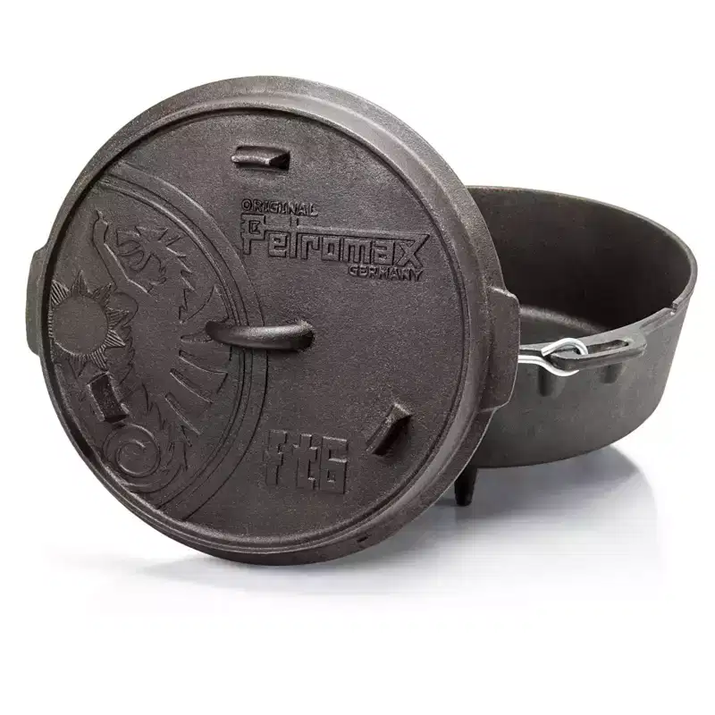 Petromax Cast Iron Dutch Oven for Cooking or Baking Outdoors Over Campfire or in the Home, Pre-Seasoned Cookware Heats Evenly, 3 Legs, 5.8 Qt