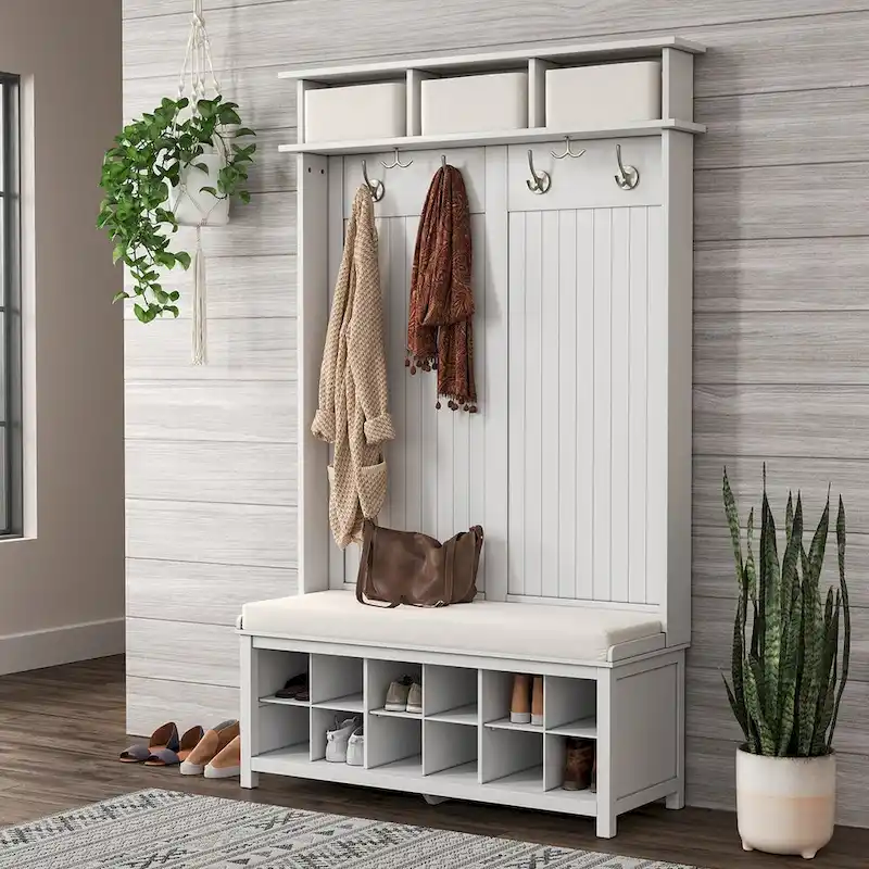 Solid Wood Hall Tree with Shoe Storage