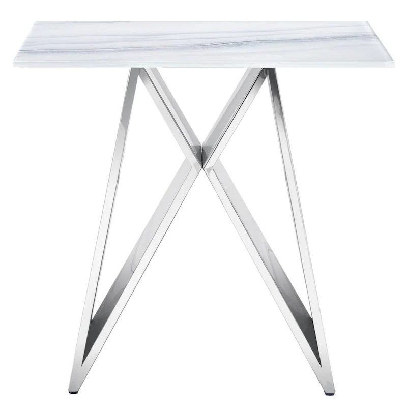 Luxurious Silver M Shape Base End Table Glass Accent Table