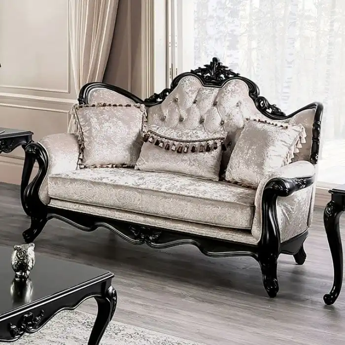 Furniture of America Clarissa Traditional 2-Seater Loveseat with Button Tufted Back and Accent Pillow