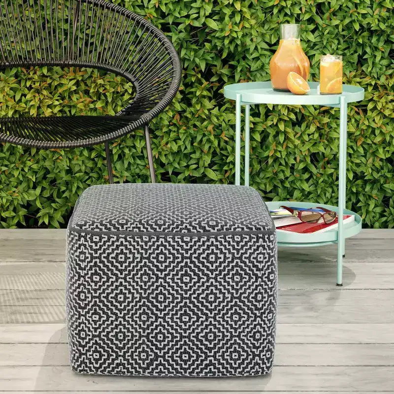 Laurene Square Woven PET Polyester Pouf Gray/White - WyndenHall