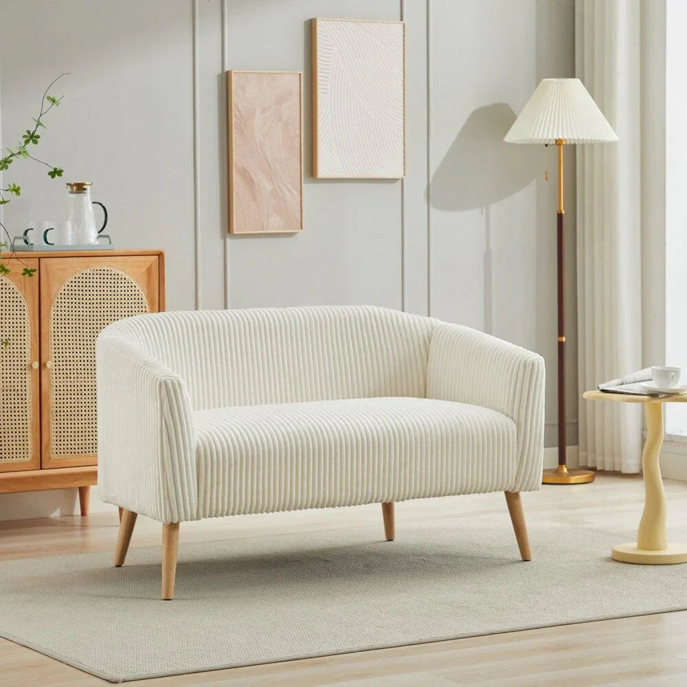 Corduroy Fabric Upholstered 2-Seat Sofa with Wooden Walnut Legs