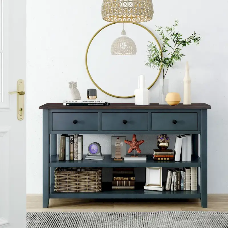 Retro Design Console Table with Two Open Shelves