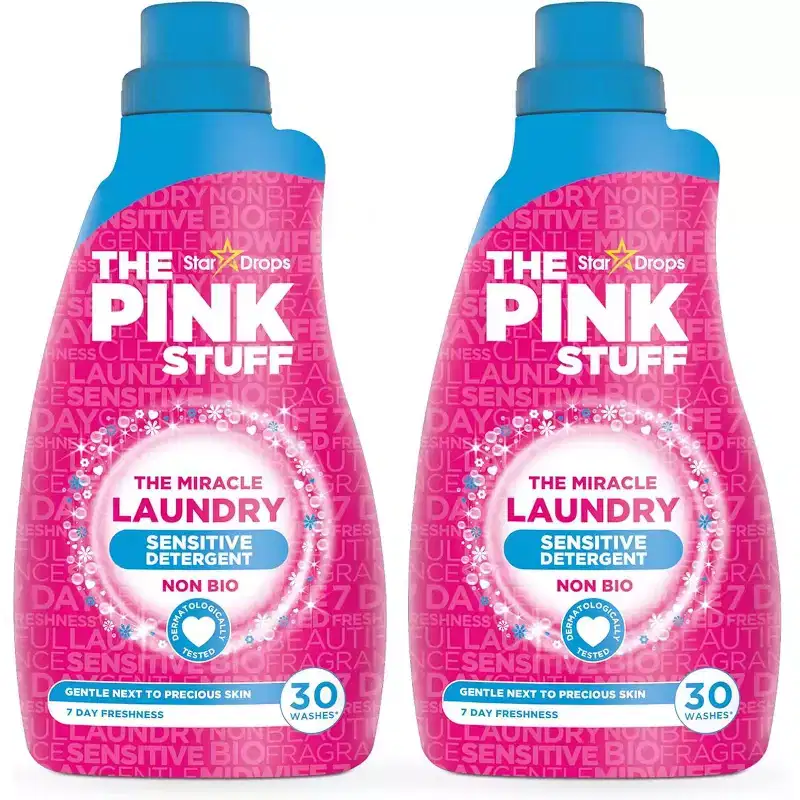 The Pink Stuff Miracle Sensitive Laundry Detergent 32oz Pack of 2 Liquid Stain Remover Safe for Sensitive Skin Fabrics