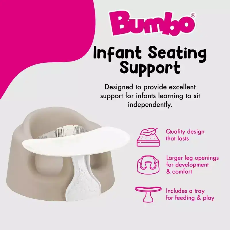 Bumbo Infant Floor Seat PLUS+ Sit Up Chair, Adjustable Harness, Taupe, 2 Pack