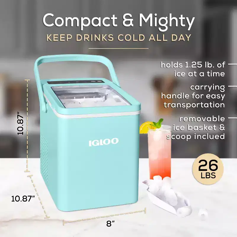Igloo 26-Pound Automatic Self-Cleaning Portable Countertop Ice Maker Machine With Handle