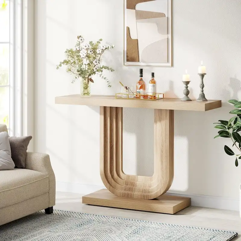39 Wood Entryway Table with Geometric Base