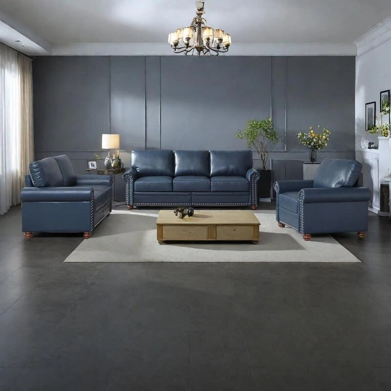 3-pieces Mid-Century Modern Faux Leather Sofa Set with Storage, 1+2+3 Seater