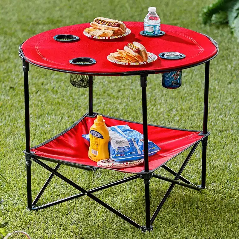 The Lakeside Collection Portable Folding Picnic Table with Shelf - Waterproof, Perfect For Outdoors -