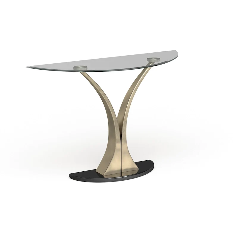 Wuct Modern Silver 46-inch Metal Half-moon Pedestal Sofa Table with Glass Top by Furniture of America