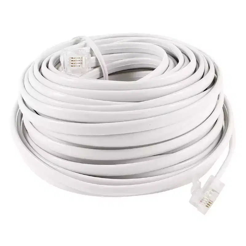 Unique Bargains Plastic Clear White 49.2 ft 6P4C Male to 6P4C Male Telephone Cable 1 Pc