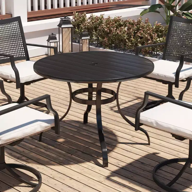 Mondawe Steel Outdoor Patio Round Dining Table with Umbrella Hole