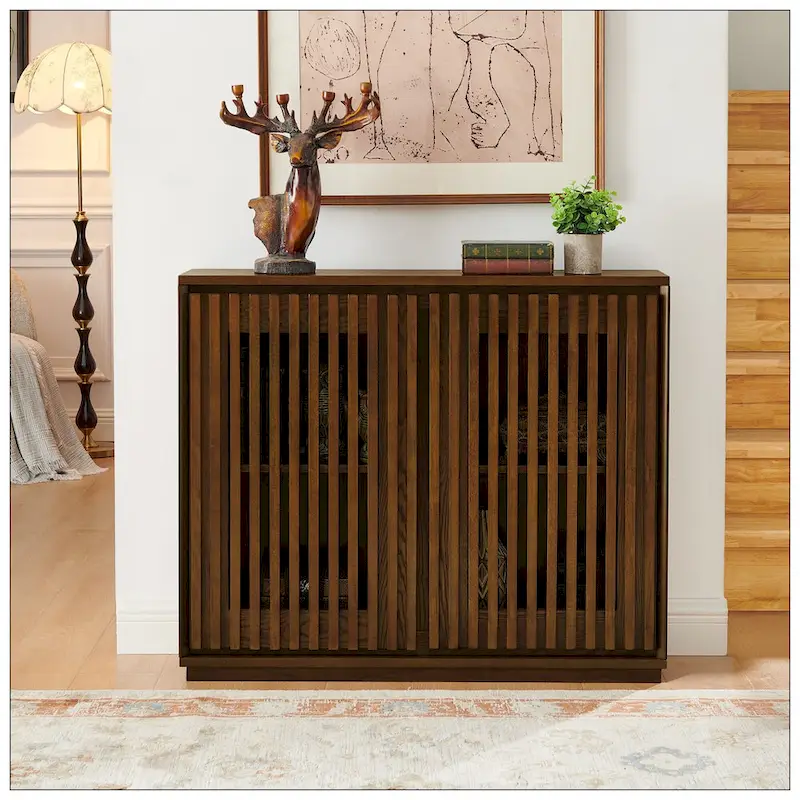 Mid Century Modern Fluted Hollowed Out Sideboard Cabinet