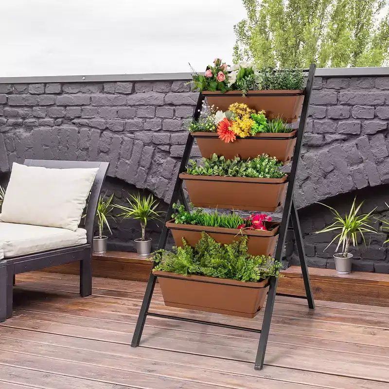 Costway 5-tier Vertical Garden Planter Box Elevated Raised Bed w/5 Container