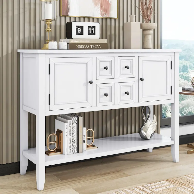 Retro Console Table with Drawers and Cabinets �C 15 x 46 x 34 in