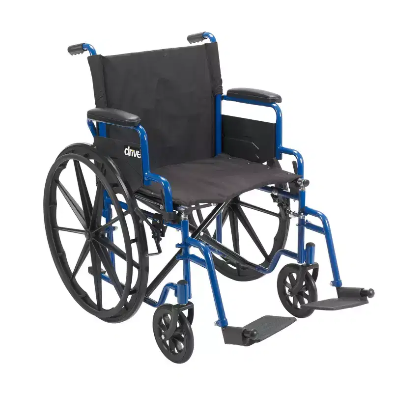 Drive Medical Blue Streak Wheelchair - 18″ Seat, Flip-Back Desk Arms, Swing-Away Footrests