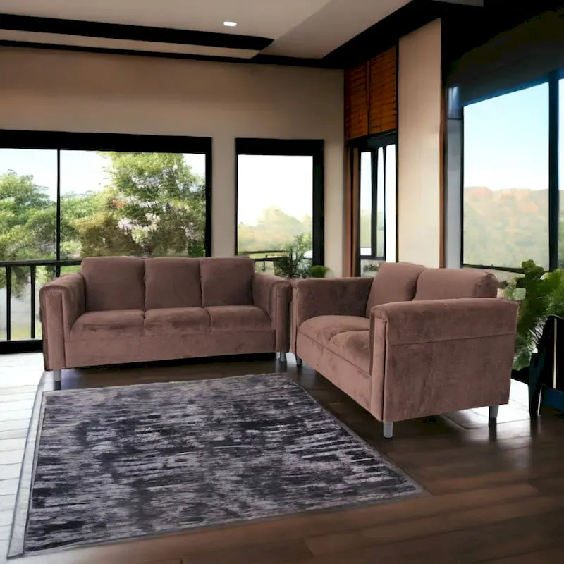 Coast to Coast Sofas Mid Century Modern Loveseat and Sofa Set Solid Wood Frame Upholstered
