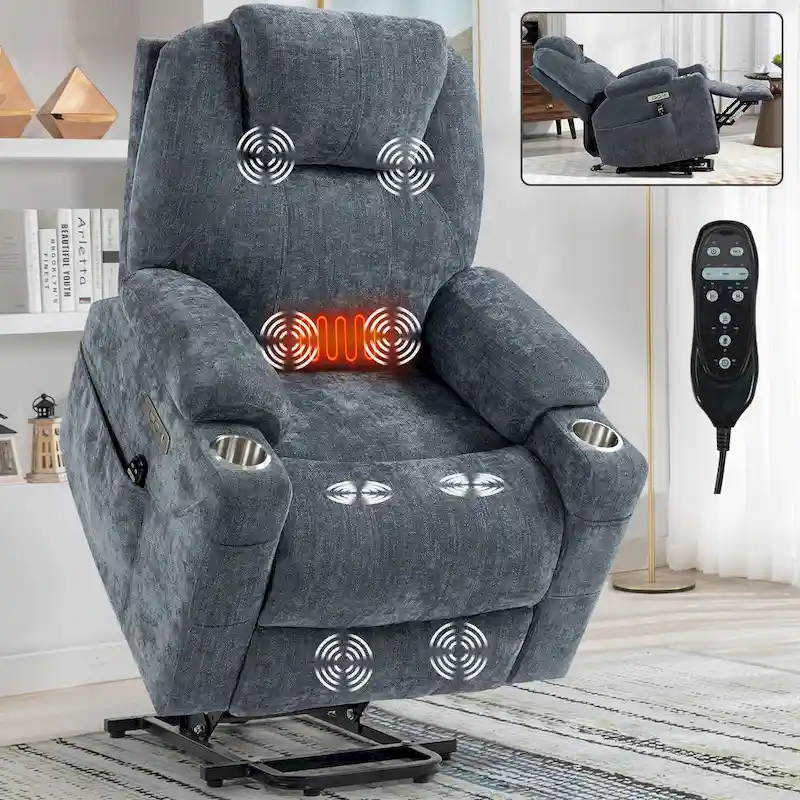 motor Up to 350 LBS Chenille Power Lift Recliner Chair, Heavy Duty Motion Mechanism with 8-Point Vibration Massage and Lumb