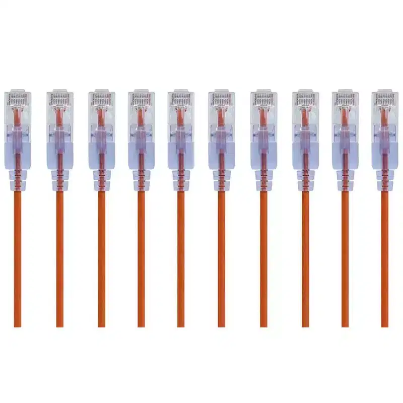 Monoprice SlimRun Cat6A Ethernet Patch Cable - Network Internet Cord - RJ45, Stranded, UTP, Pure Bare Copper Wire, 30AWG, 2ft, Orange, 10-Pack
