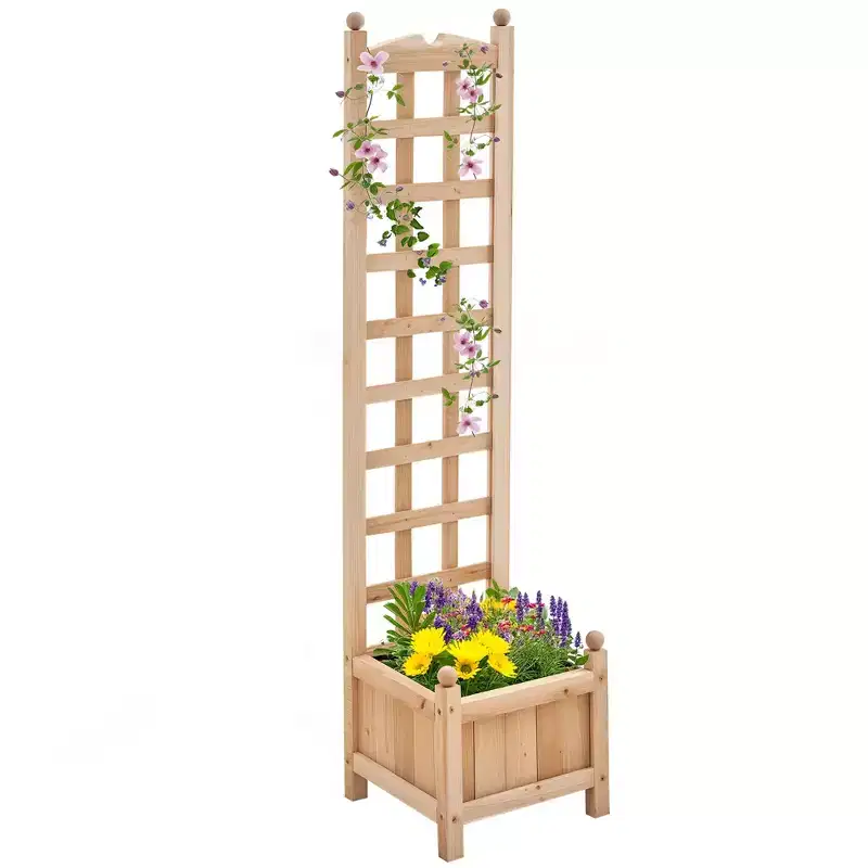 Outsunny Raised Garden Bed with Trellis Board Back & Strong Wooden Design & Materials
