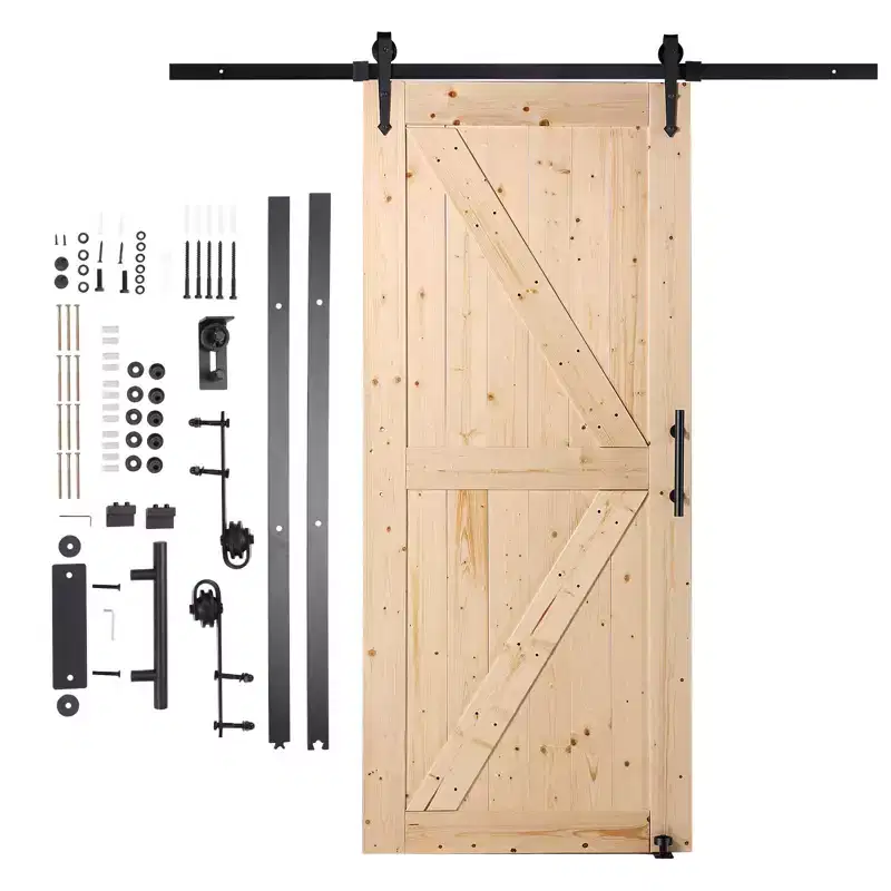 VEVOR Barn Door and Hardware Kit,36x84 Wood Sliding Barn Door,Smoothly and Quietly,Barn Door Kit with 8-in-1 Floor Guide and Door Handle,Black&Wood