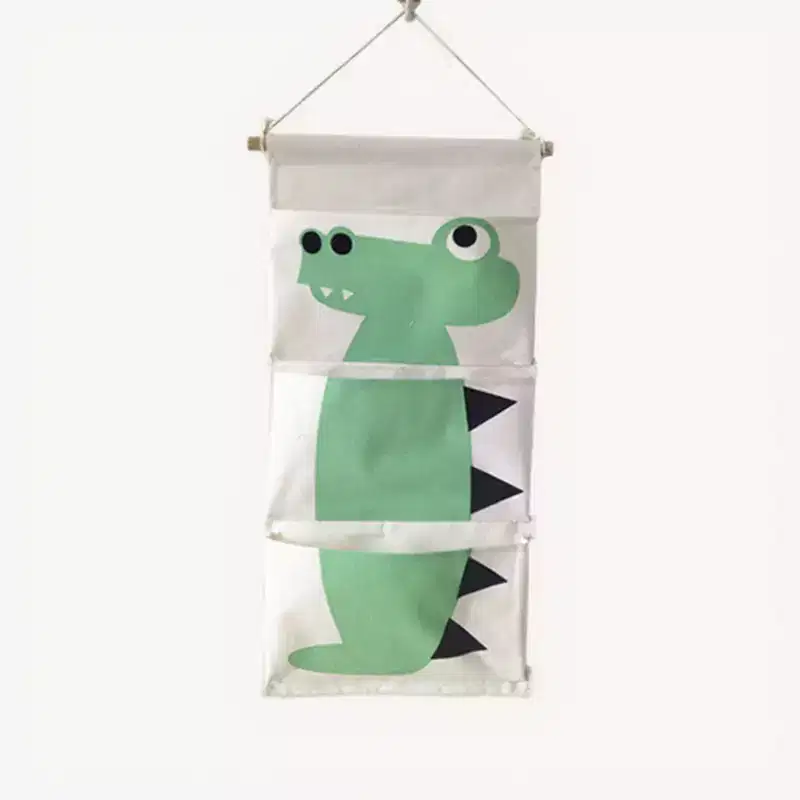 Alilang Hanging Canvas Storage Organizer with Cartoon Crocodile Design and Three Pockets 25.5x11.8 in